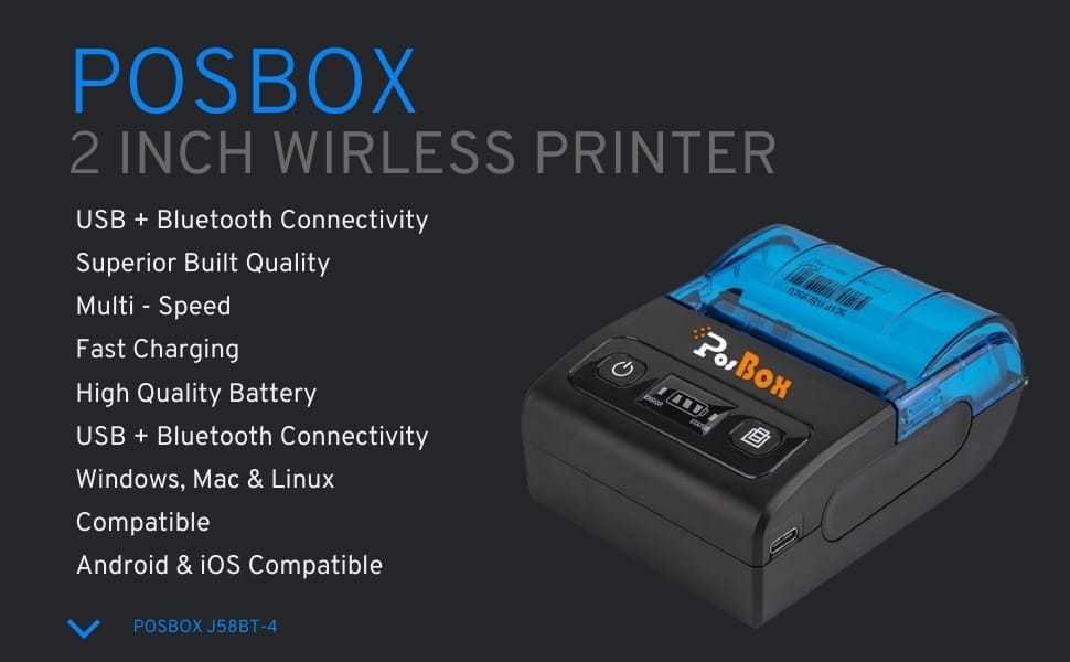 2" Wireless Bluetooth 50mm/s Portable Thermal Receipt Printer