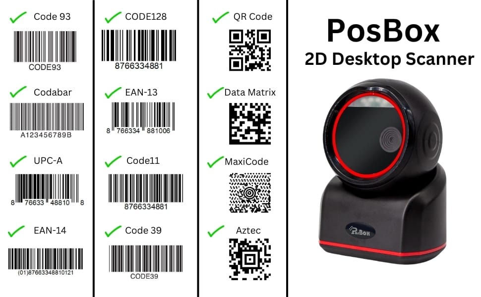 Wired 1D + 2D Desktop Hands-Free Automatic Barcode Scanner