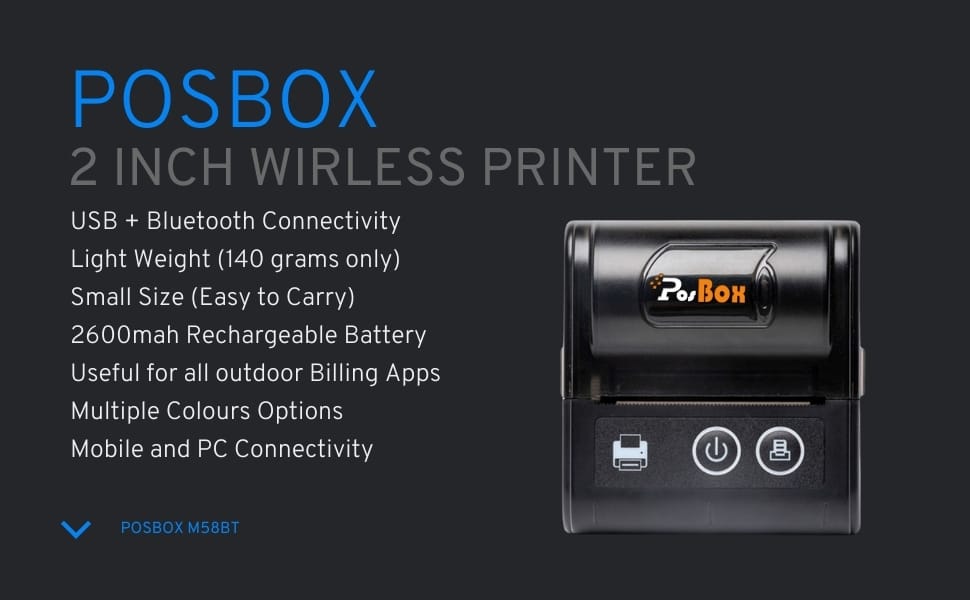 2" USB + Bluetooth 70mm/s Portable Receipt Printer with 2600mah Battery